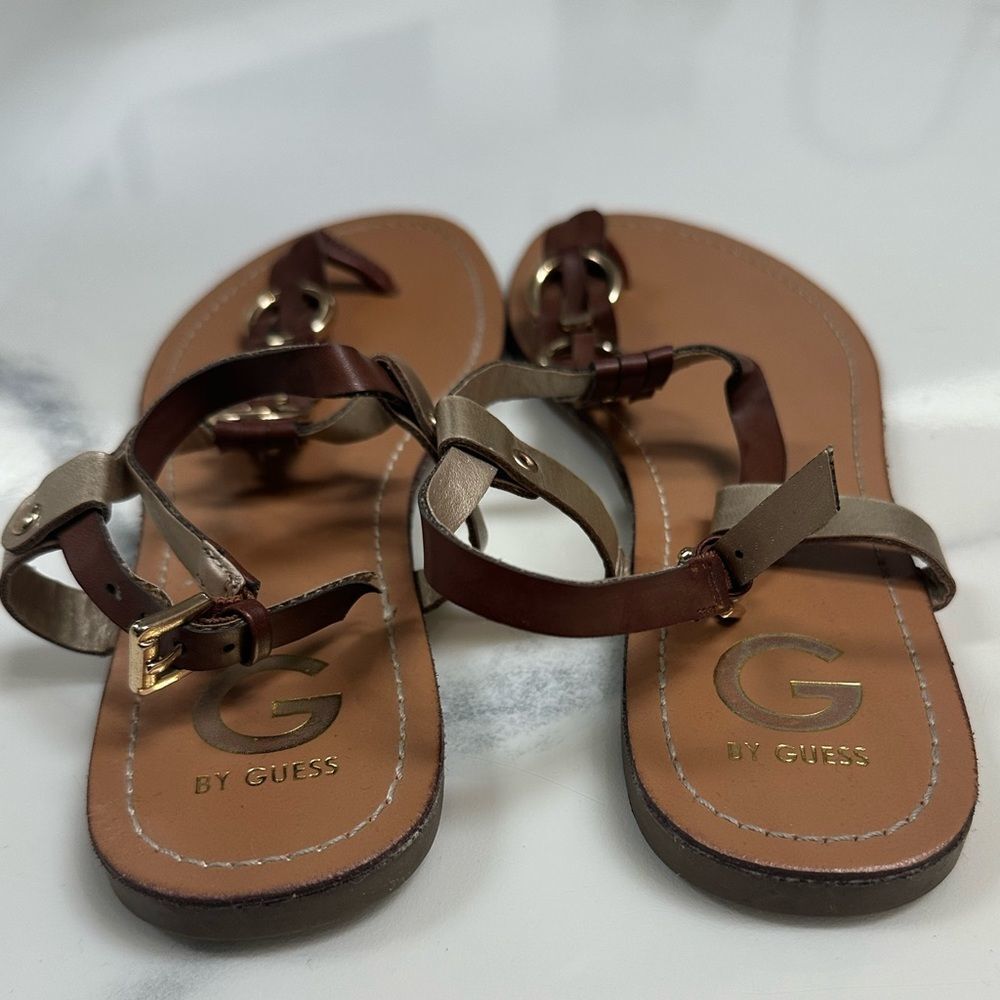 Guess Brown & Gold Thong Sandals Size 9 - Picture 4 of 4